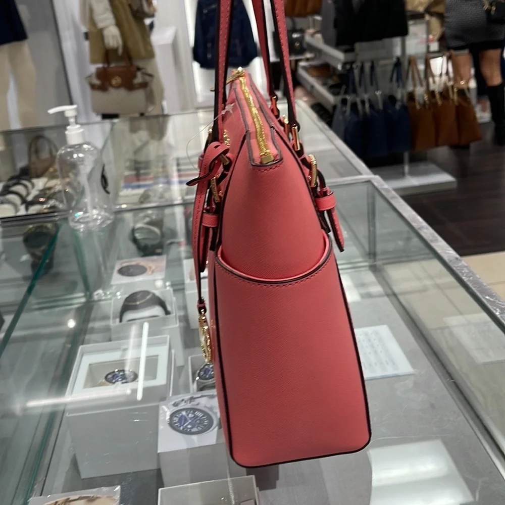 MICHAEL KORS Charlotte Large Leather Top-Zip Tote Tea Rose